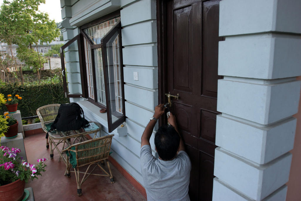 Breaking into our room.