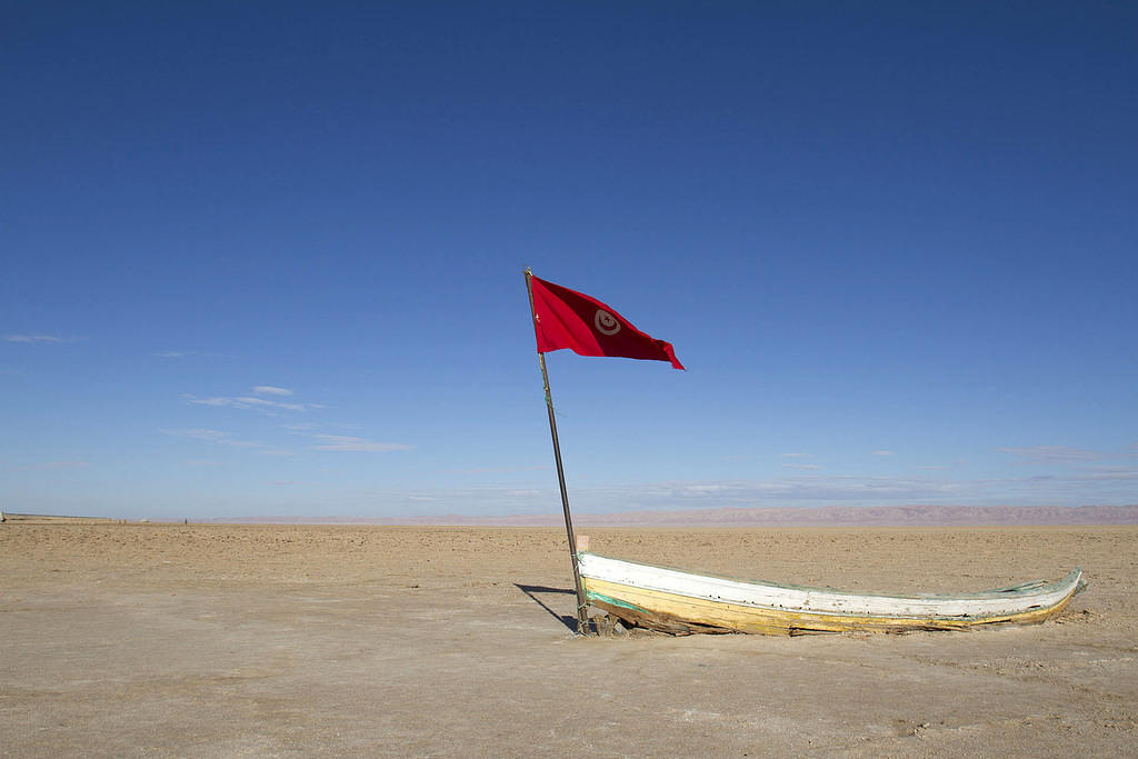 Boat in Chott el Jerid, the Salt Lake