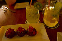 Kiwi caipiroska and fishcakes