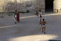 Gladiators filming a documentary